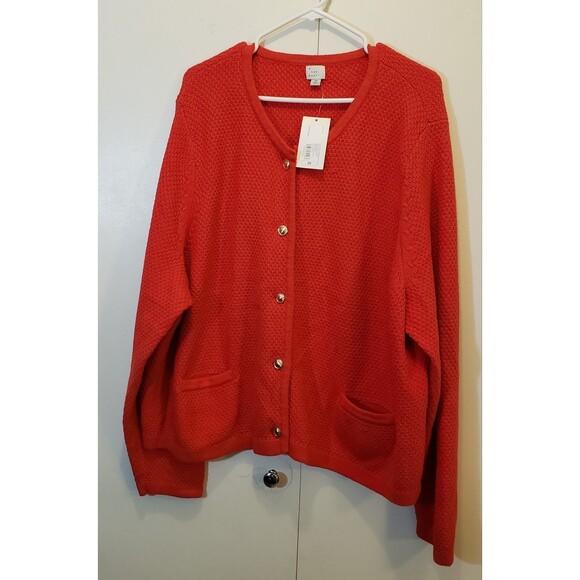A New Day NWT 3X Red Ribbed Cuff Gold Button-Front Cardigan Sweater - Picture 7 of 11